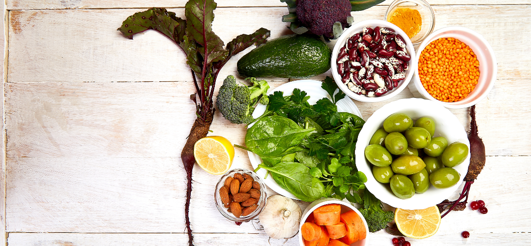 An image of lots of healthy food on a table