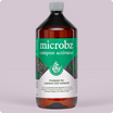 bottle of microbz compost activator living liquid probiotic for breaking down compost, with graphic illustration