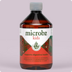 Bottle of microbz kids supplement on a light purple background