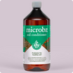 bottle of microbz soil conditioner living liquid probiotic for supporting health soils and plants