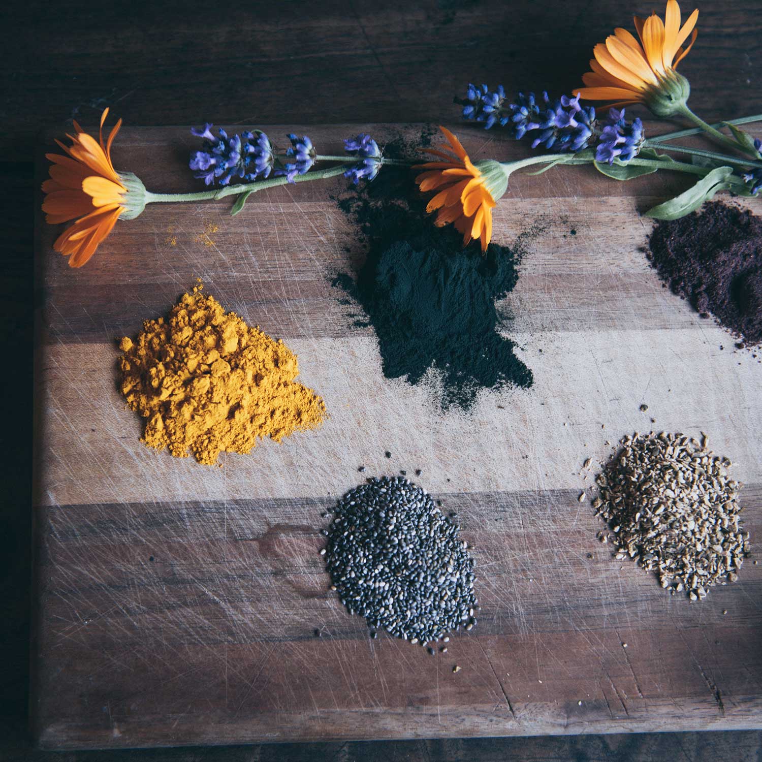 board with herbs and minerals used within microbes blend of soild based probiotics