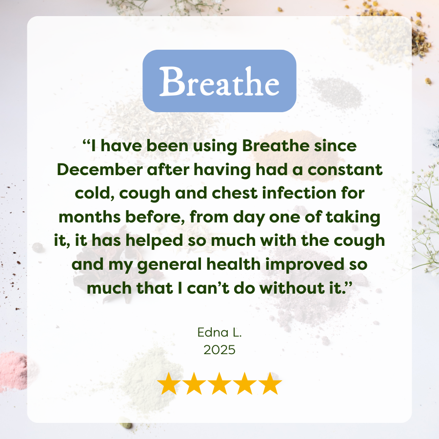 Product review for 'Breathe' with a five-star rating and testimonial text.