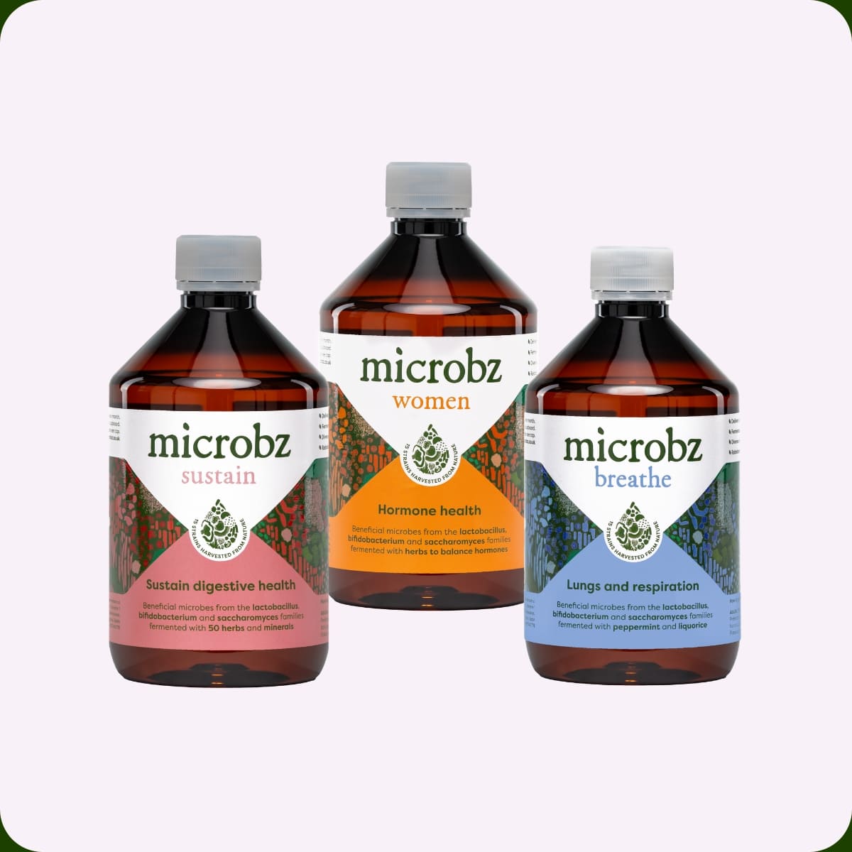 Mix and match image of womens, sustain and breathe probiotic supplements
