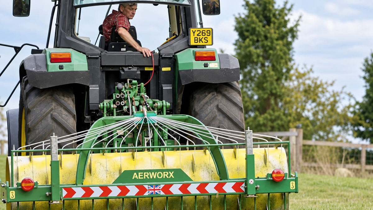 farmer driving his tractor in a field using an airworx and microbz soil product