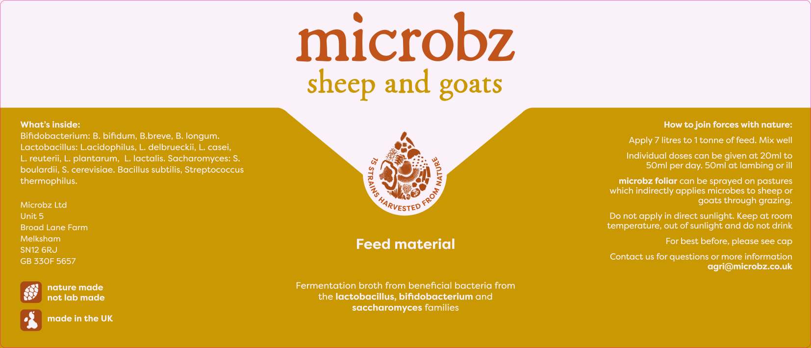 Sheep and goats feed material label