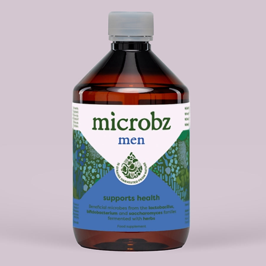 Bottle of microbz men's supplement good for mens gut health