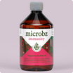 Bottle of microbz immunity supplement on a light purple background